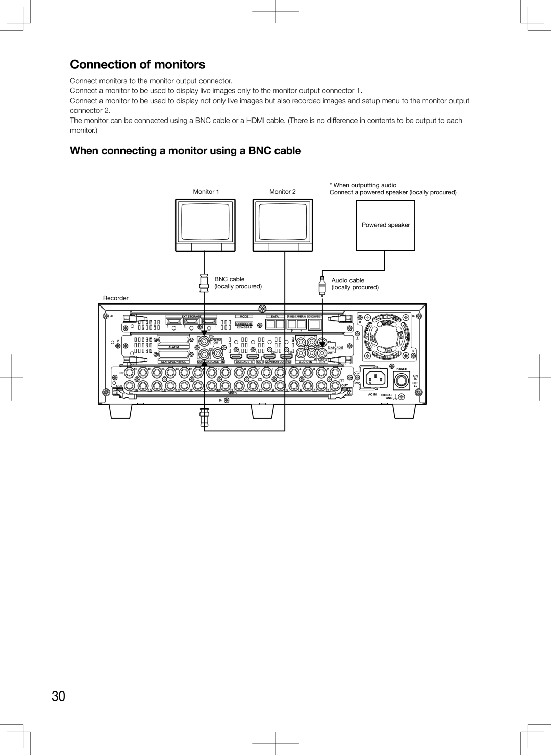 Panasonic WJ-HD716K, WJ-HD616K manual Connection of monitors, When connecting a monitor using a BNC cable 