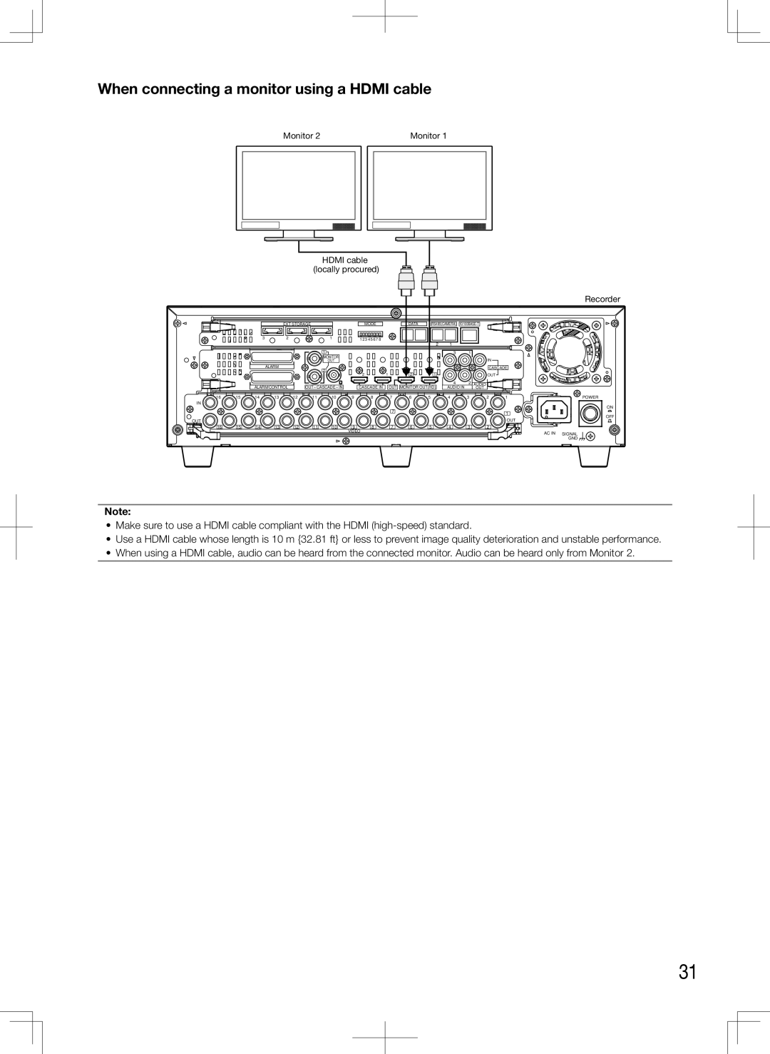 Panasonic WJ-HD616K, WJ-HD716K manual When connecting a monitor using a Hdmi cable, Monitor Hdmi cable locally procured 