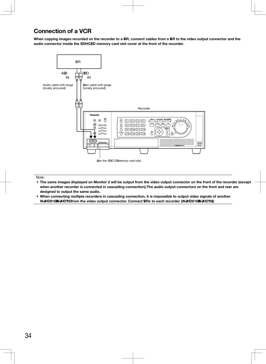 Panasonic WJ-HD716K, WJ-HD616K manual Connection of a VCR, Audio Video 