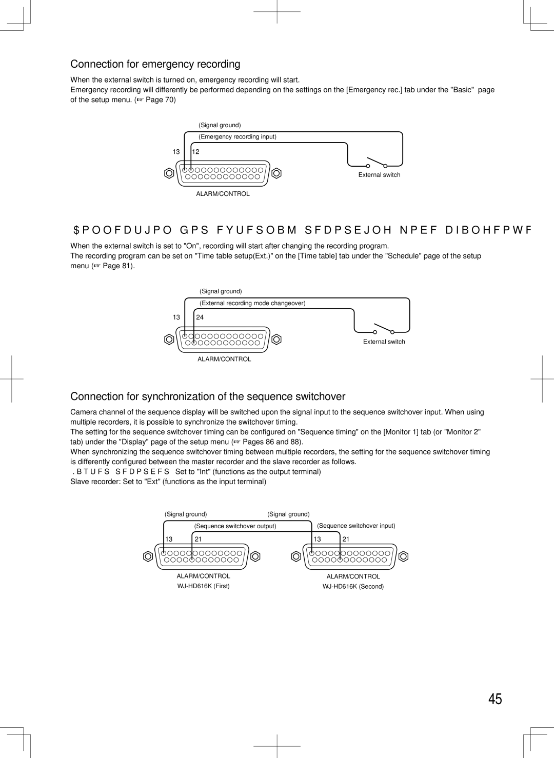 Panasonic WJ-HD616K, WJ-HD716K manual Connection for emergency recording, Connection for external recording mode changeover 