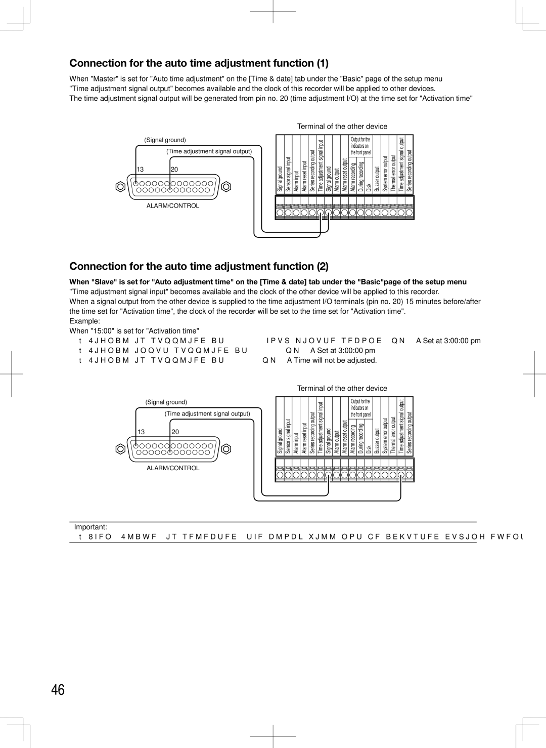 Panasonic WJ-HD716K, WJ-HD616K manual Connection for the auto time adjustment function, Terminal of the other device 