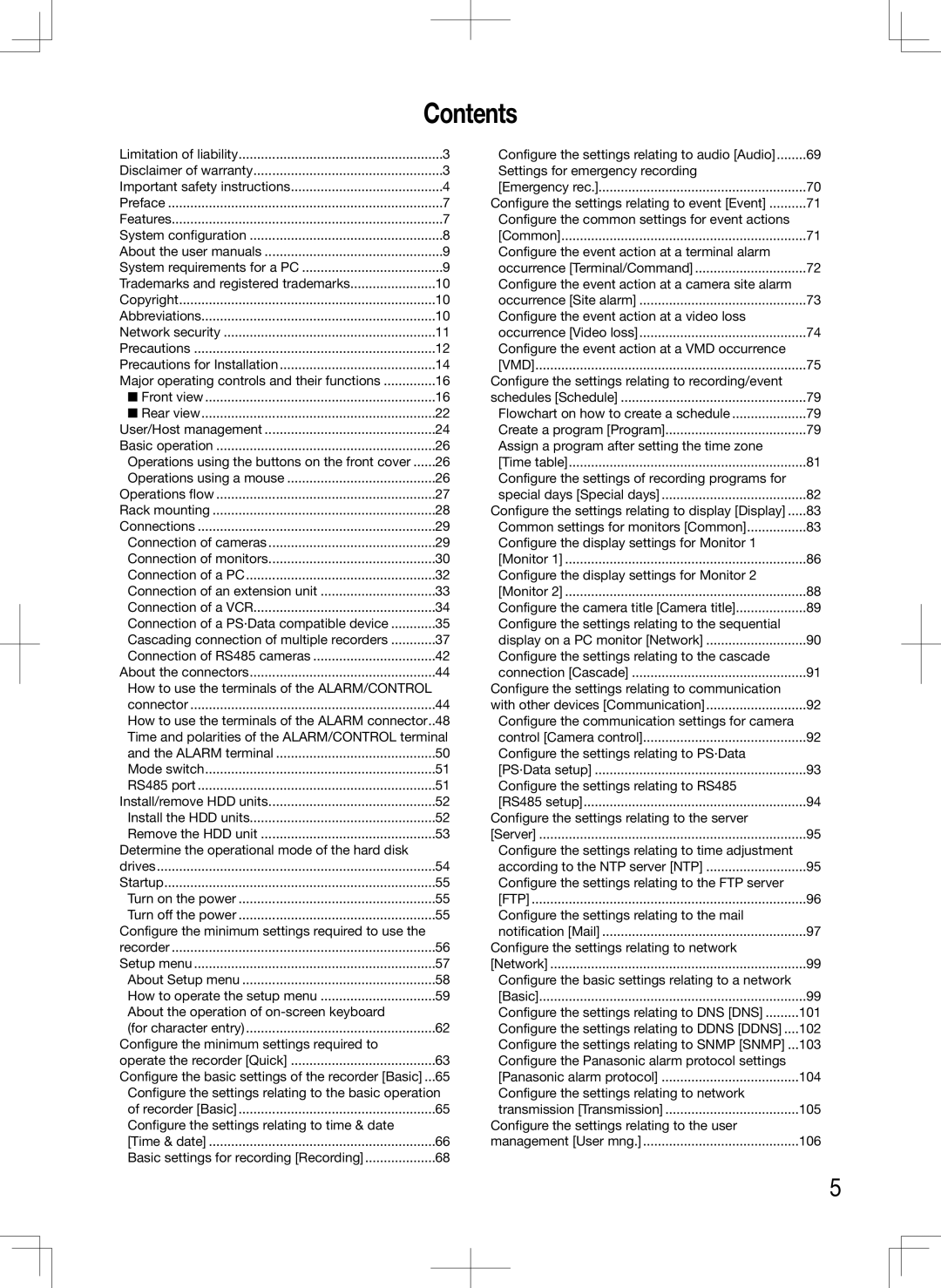 Panasonic WJ-HD616K, WJ-HD716K manual Contents 