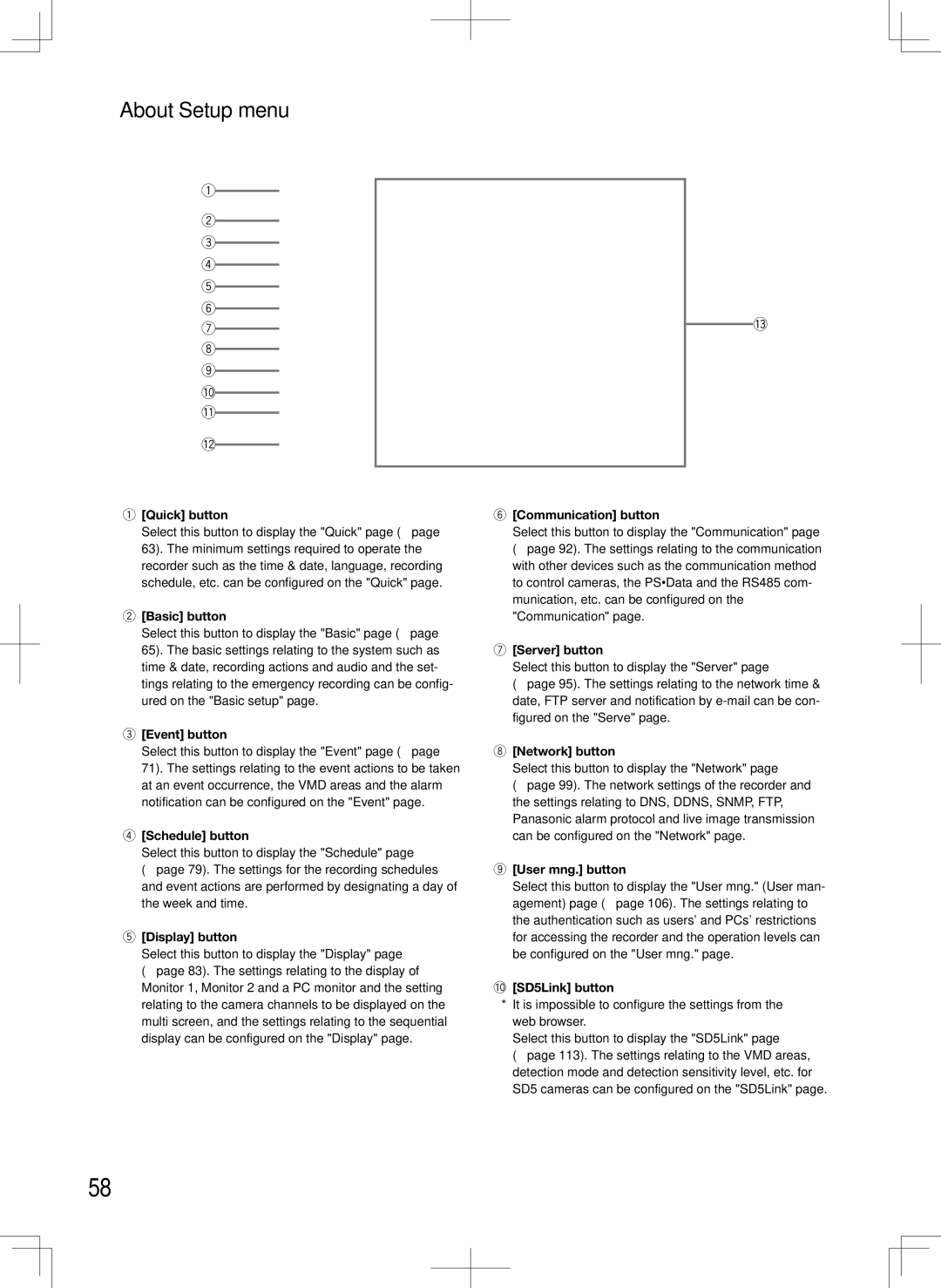 Panasonic WJ-HD716K, WJ-HD616K manual About Setup menu 