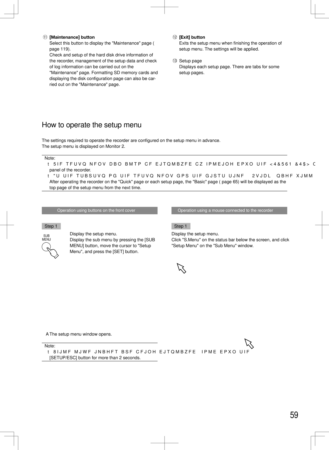 Panasonic WJ-HD616K How to operate the setup menu, Maintenance button, Exit button, 33Setup, Step Display the setup menu 