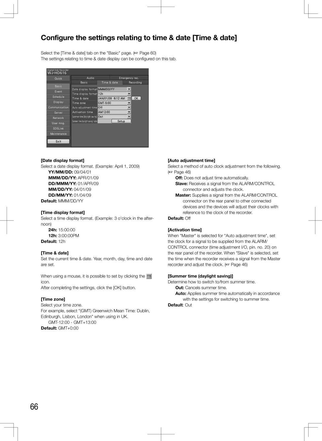 Panasonic WJ-HD716K, WJ-HD616K manual Configure the settings relating to time & date Time & date 