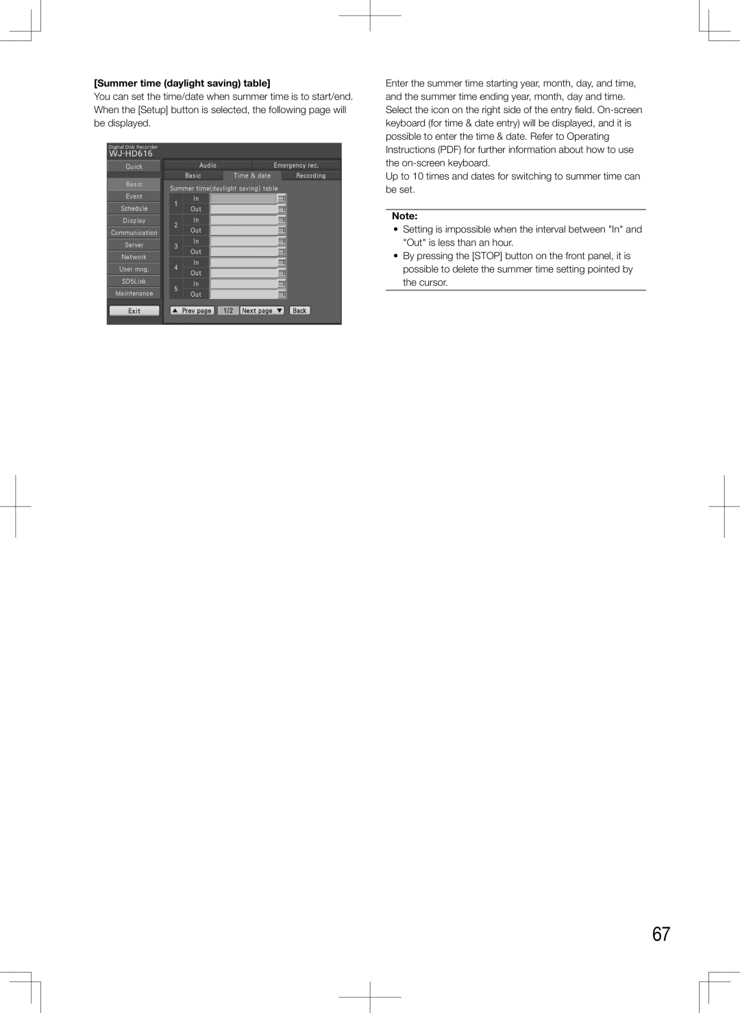 Panasonic WJ-HD616K, WJ-HD716K manual Summer time daylight saving table 