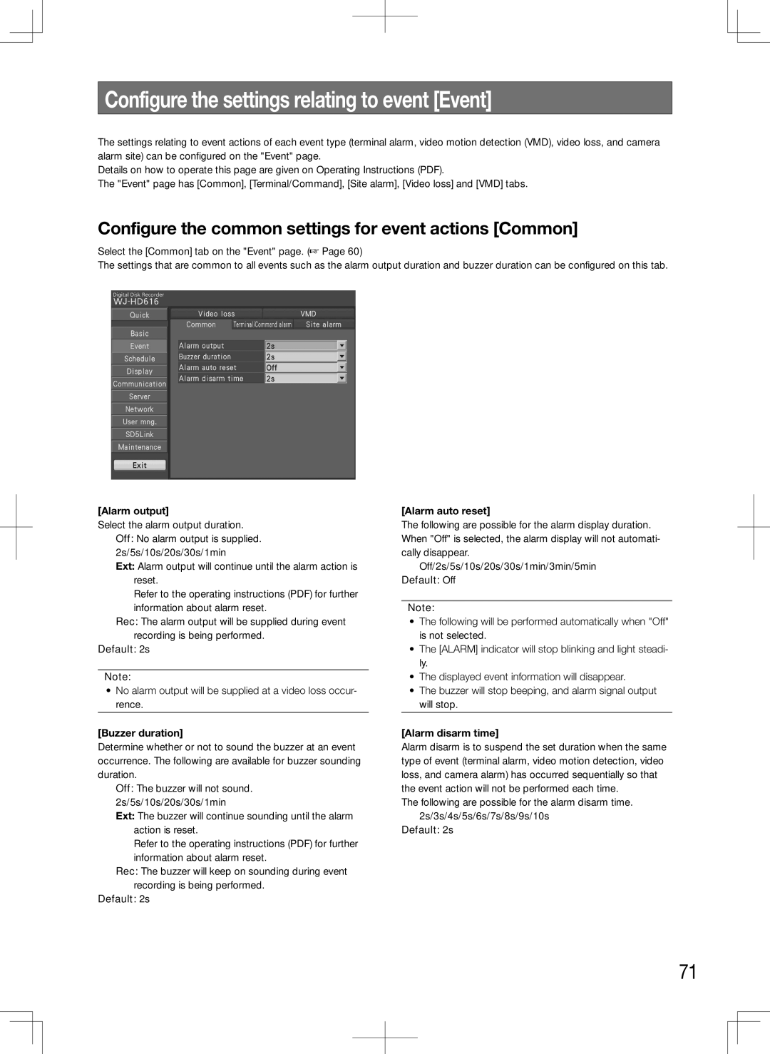 Panasonic WJ-HD616K Configure the settings relating to event Event, Configure the common settings for event actions Common 