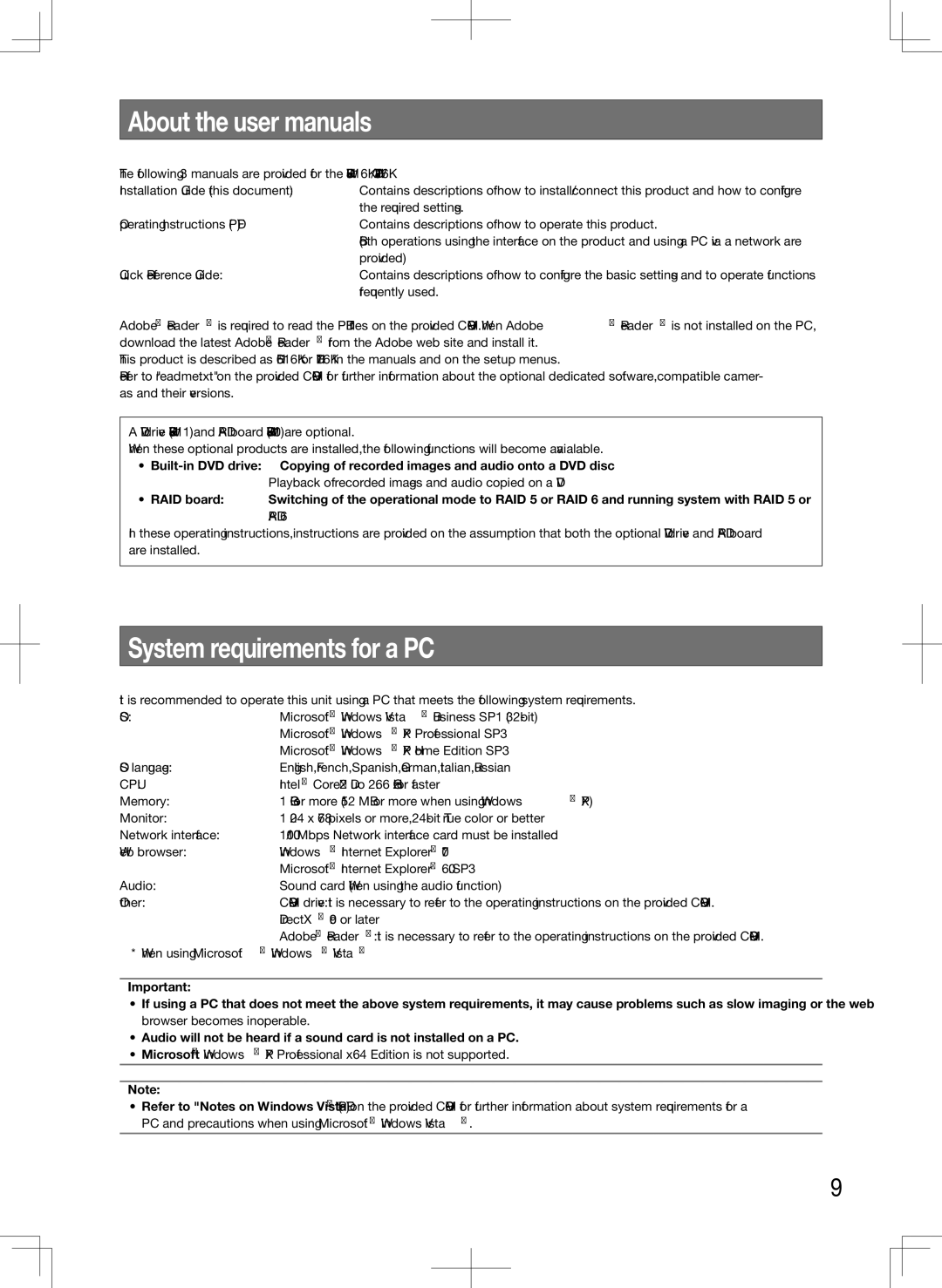 Panasonic WJ-HD616K, WJ-HD716K manual System requirements for a PC 