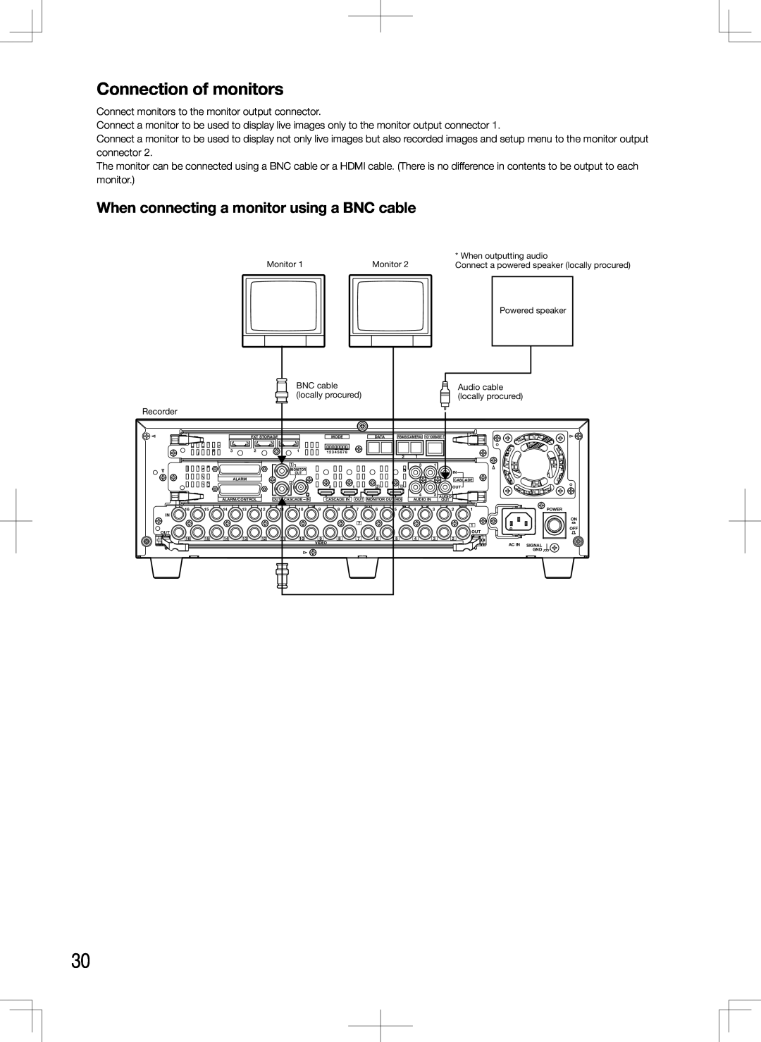 Panasonic WJ-HD716K, WJ-HD616K manual Connection of monitors, When connecting a monitor using a BNC cable 