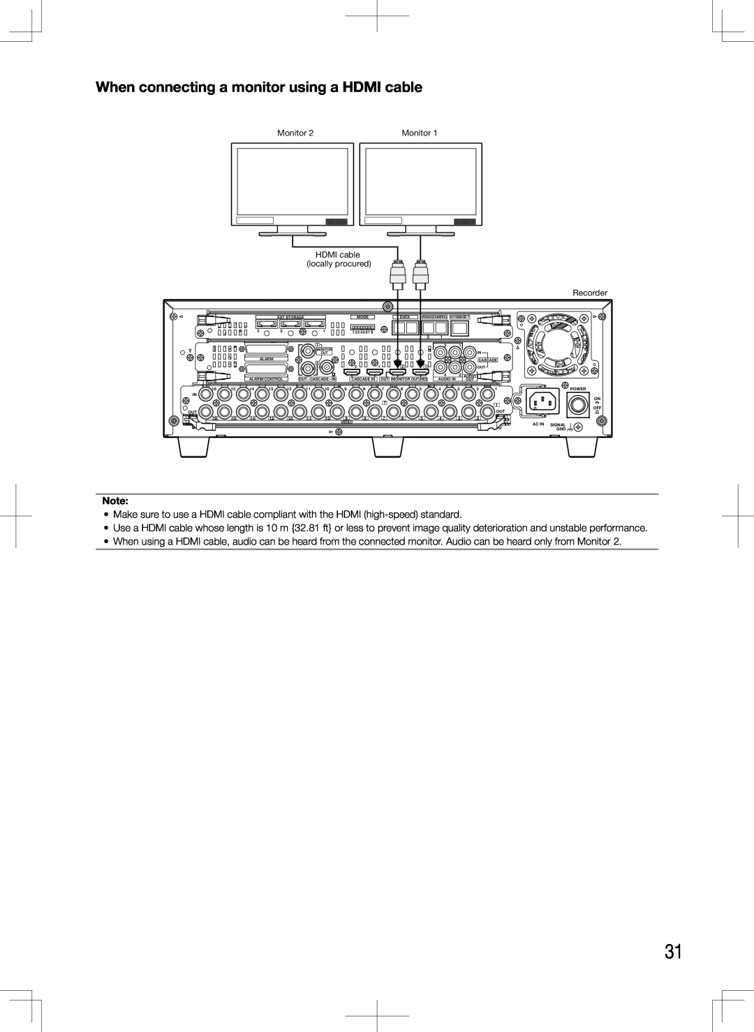Panasonic WJ-HD616K, WJ-HD716K manual When connecting a monitor using a HDMI cable, Recorder 