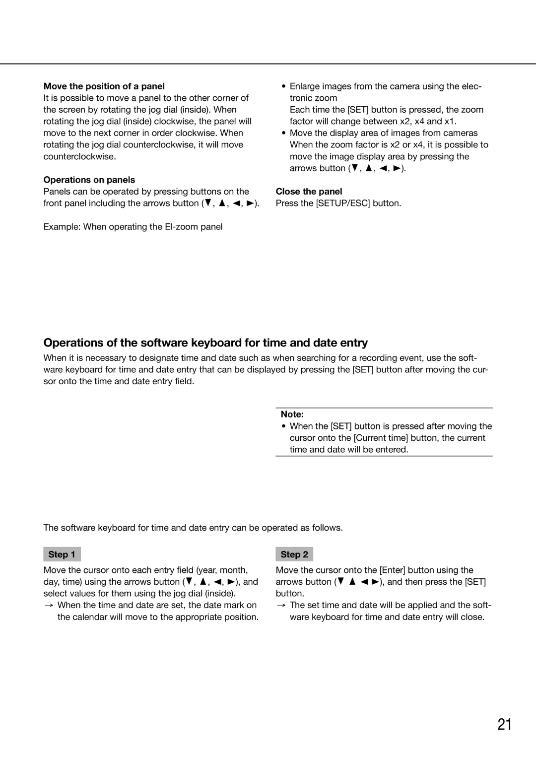 Panasonic WJ-HD716K/G manual Operations of the software keyboard for time and date entry, Move the position of a panel 