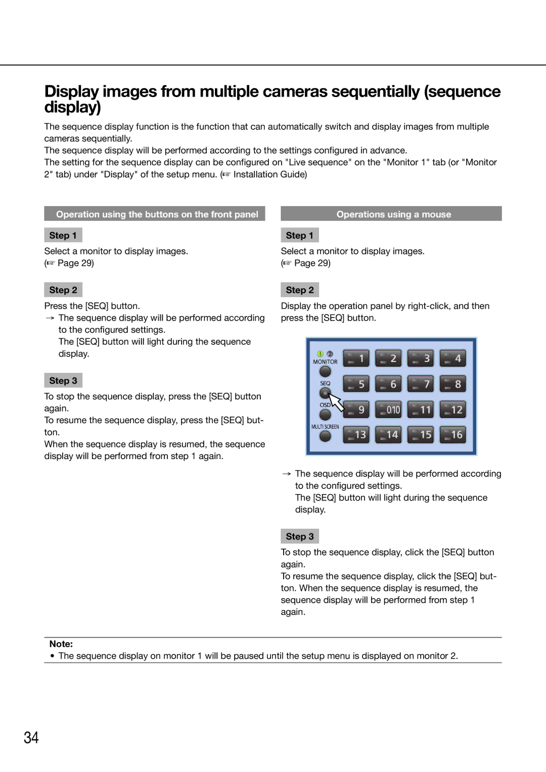 Panasonic WJ-HD616K/G, WJ-HD716K/G manual Operation using the buttons on the front panel 