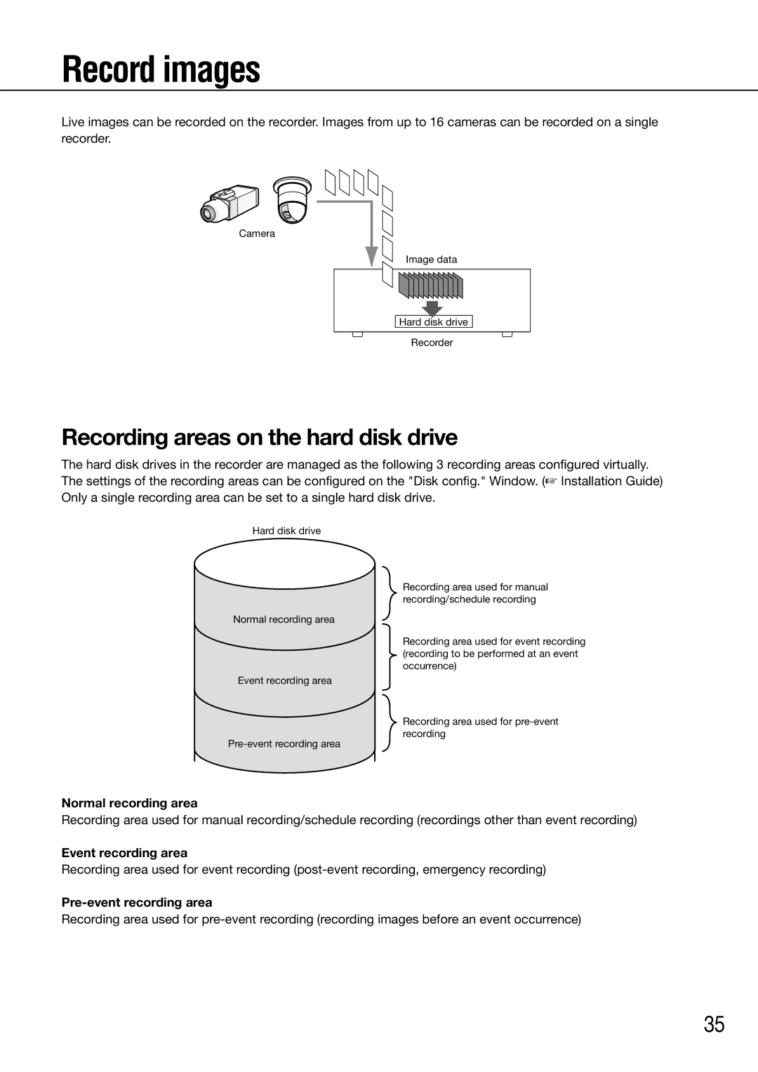 Panasonic WJ-HD616K Record images, Recording areas on the hard disk drive, Normal recording area, Event recording area 