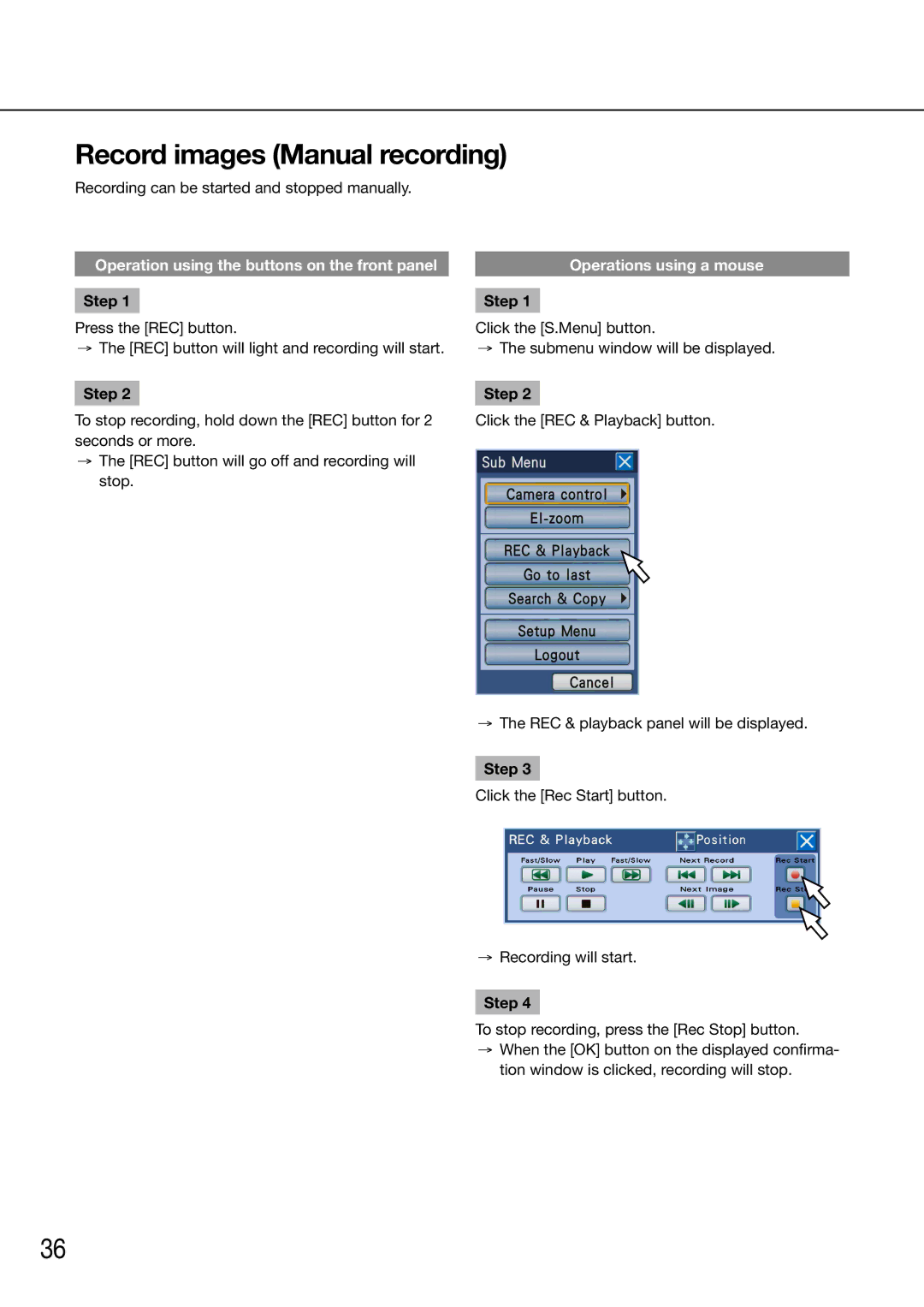 Panasonic WJ-HD716K/G, WJ-HD616K/G manual Record images Manual recording 