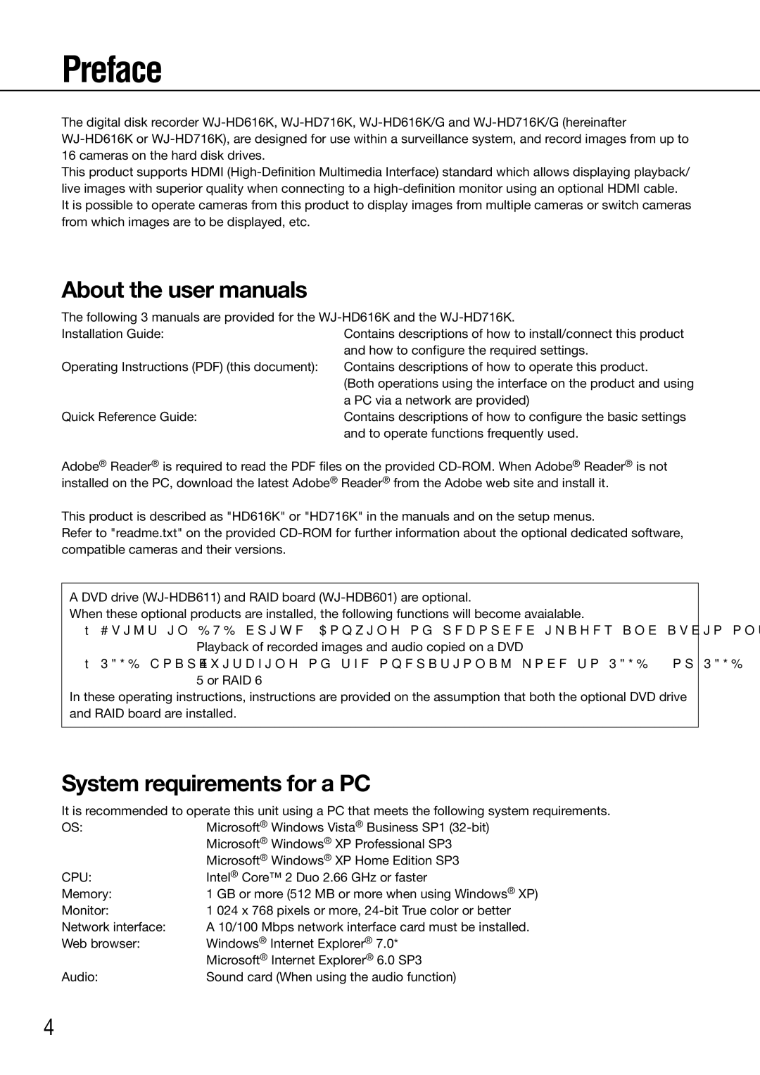 Panasonic WJ-HD716K/G, WJ-HD616K/G manual Preface, System requirements for a PC 