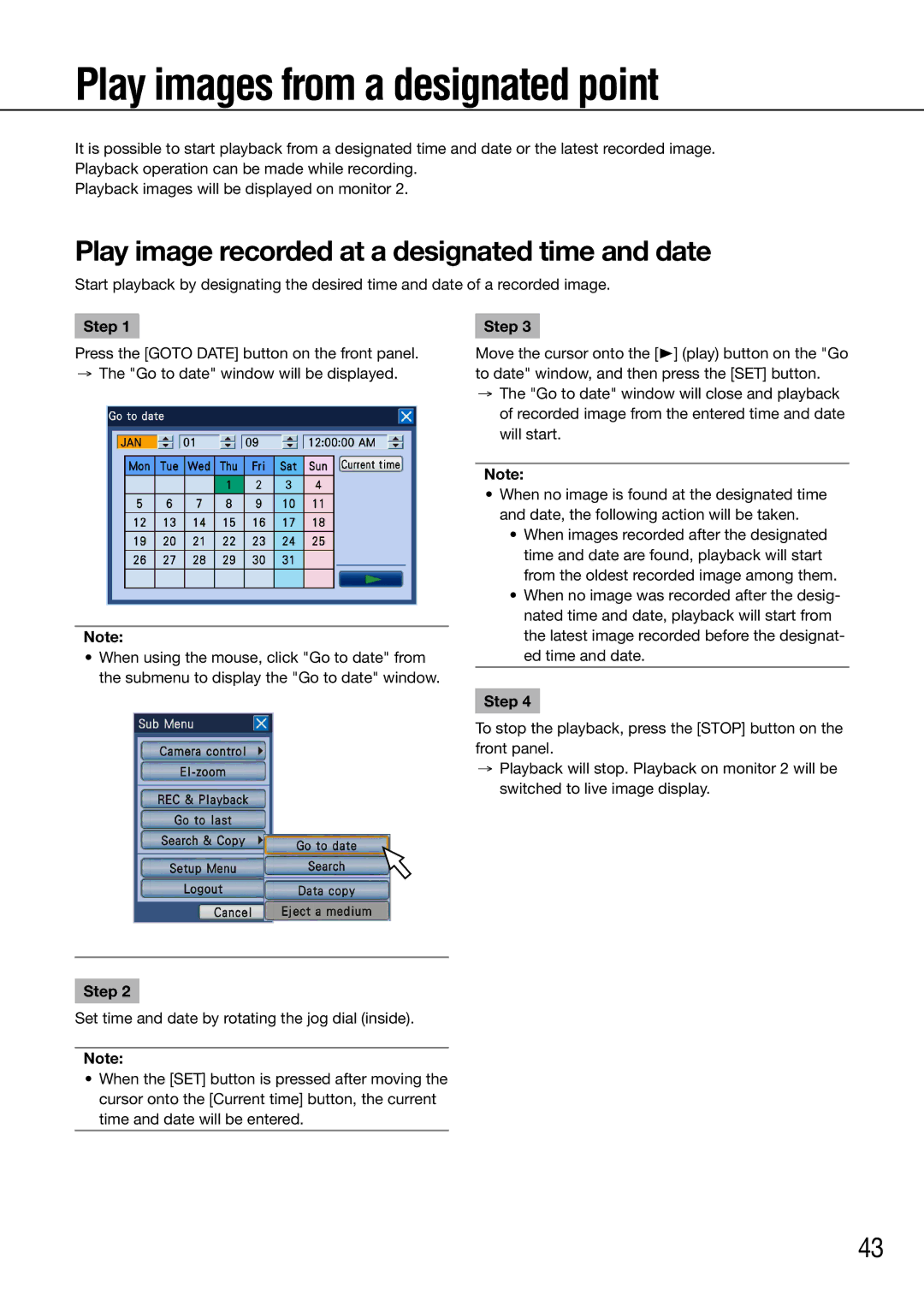 Panasonic WJ-HD616K, WJ-HD716K/G Play images from a designated point, Play image recorded at a designated time and date 