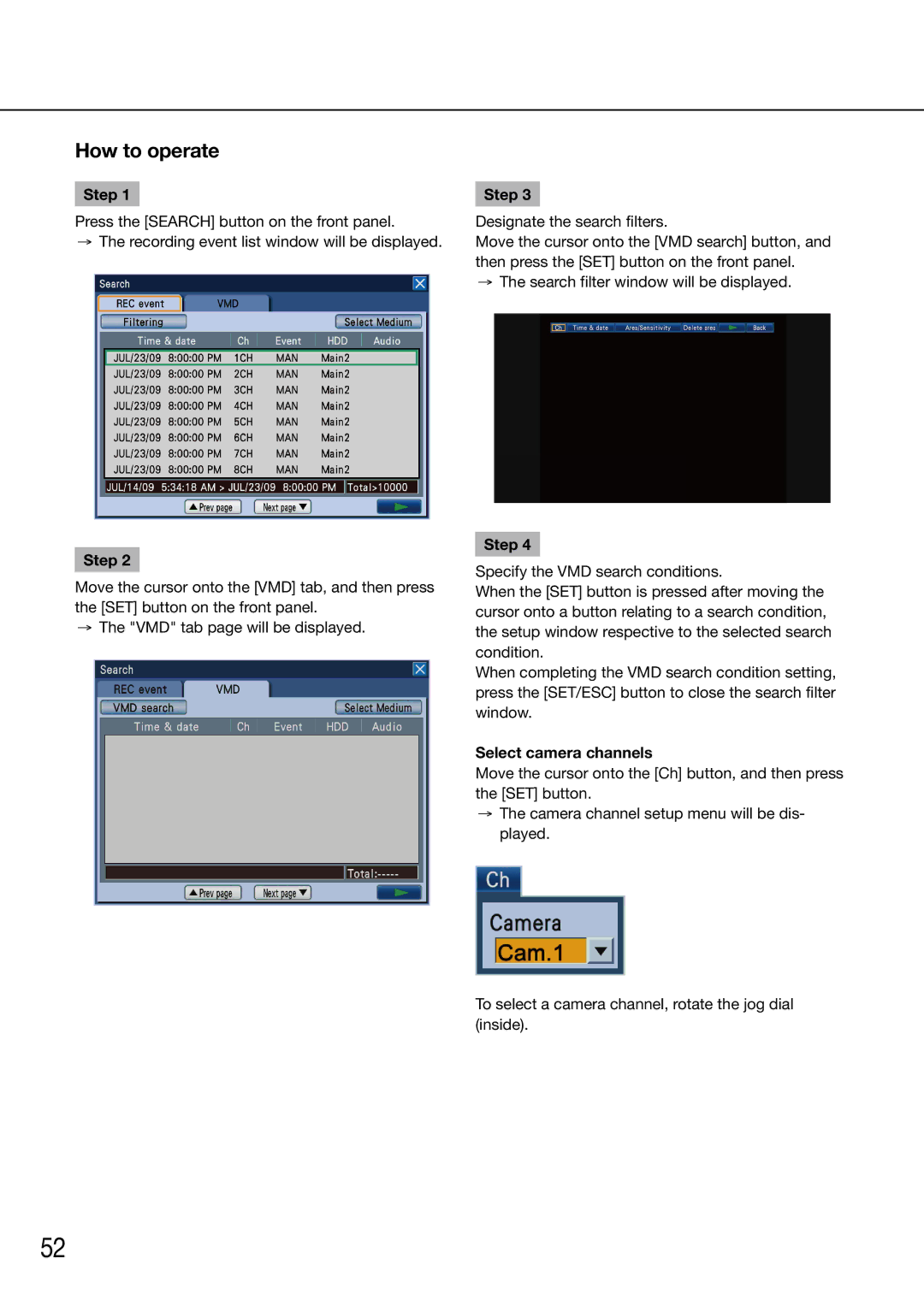 Panasonic WJ-HD716K/G, WJ-HD616K/G manual How to operate, Select camera channels 