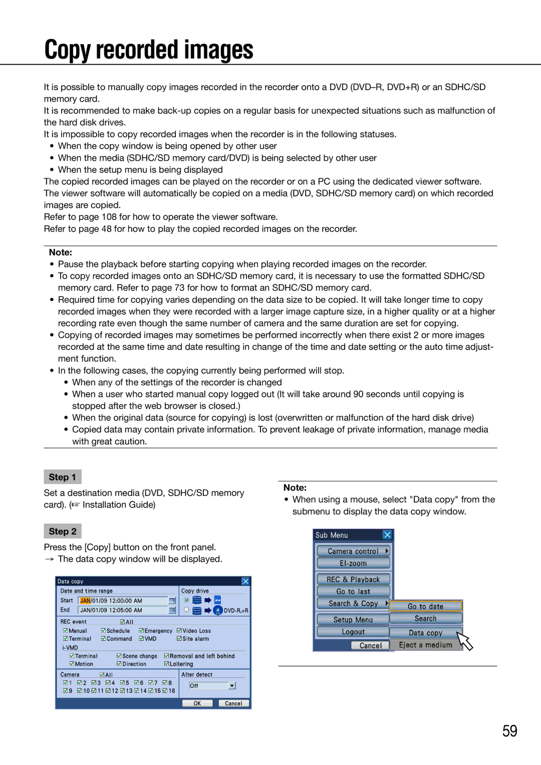 Panasonic WJ-HD716K/G, WJ-HD616K/G manual Copy recorded images 