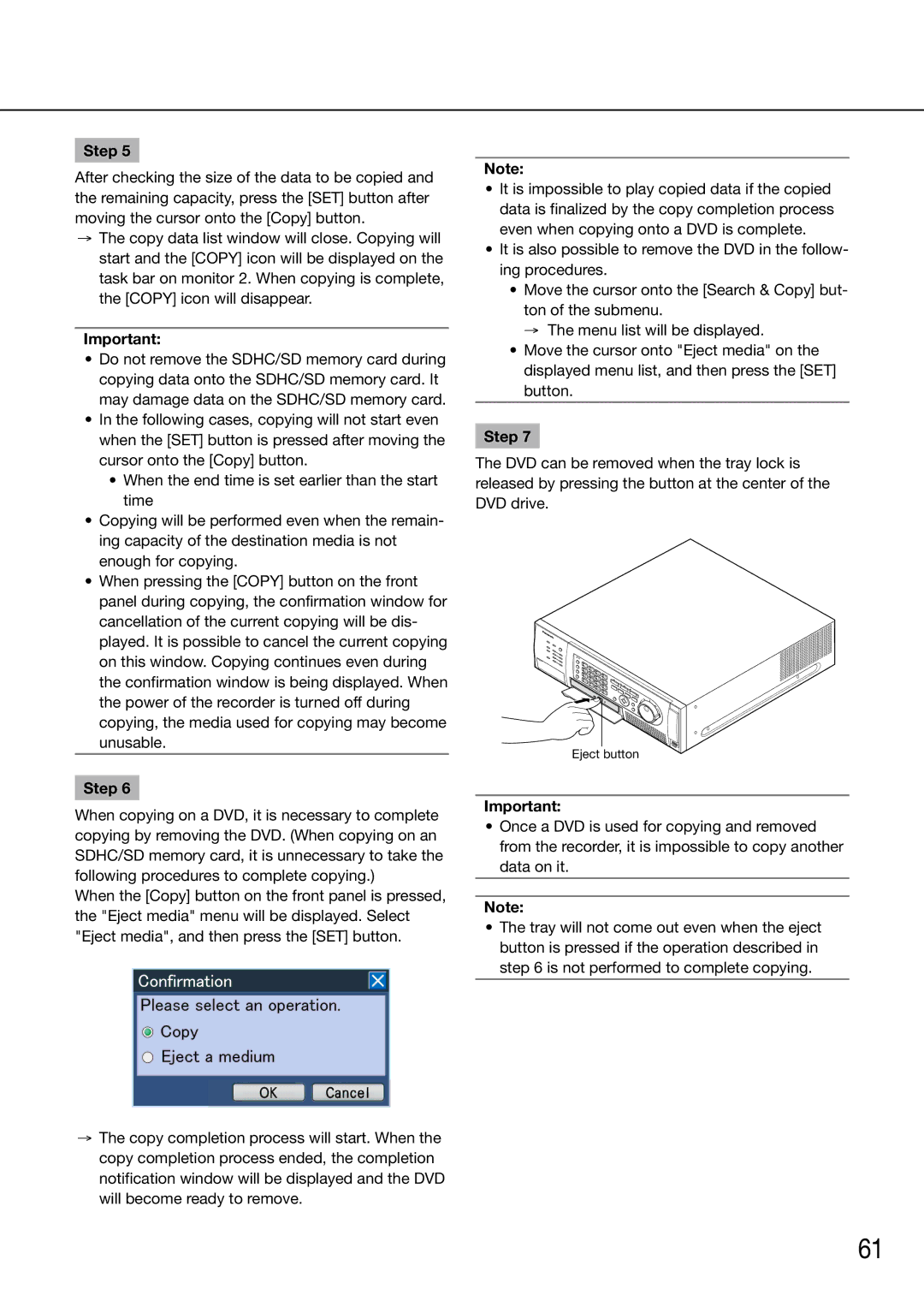 Panasonic WJ-HD716K/G, WJ-HD616K/G manual Eject button 