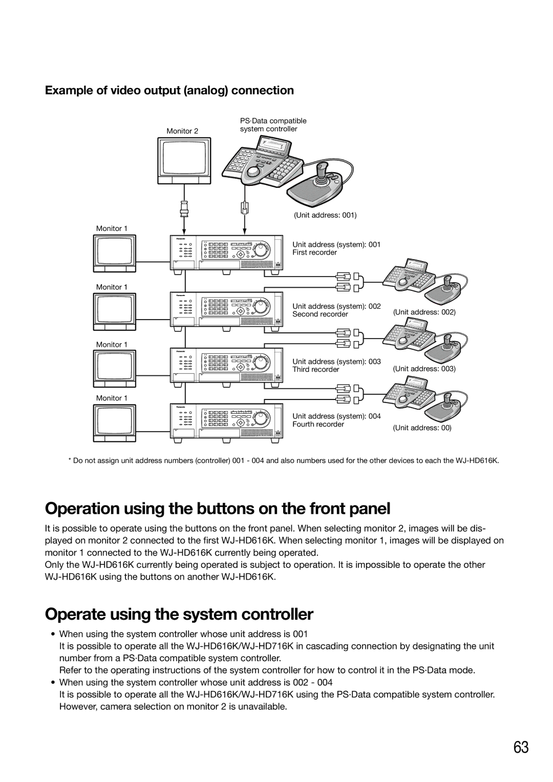 Panasonic WJ-HD616K, WJ-HD716K/G manual Operation using the buttons on the front panel, Operate using the system controller 