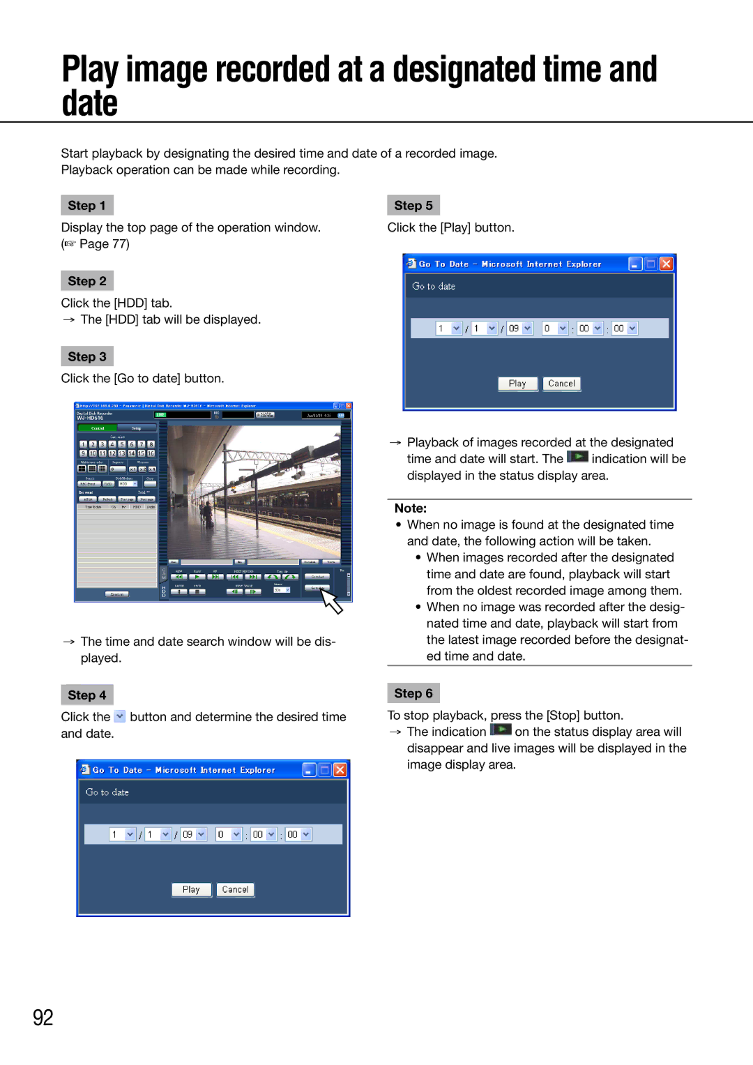 Panasonic WJ-HD716K/G, WJ-HD616K/G manual Play image recorded at a designated time and date 