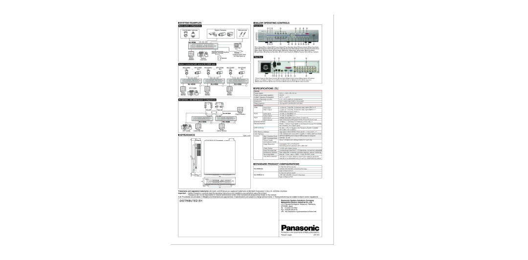 Panasonic WJ-HD88 Series, WJ-HD88G10, WJ-HD88G5 specifications Distributed by 