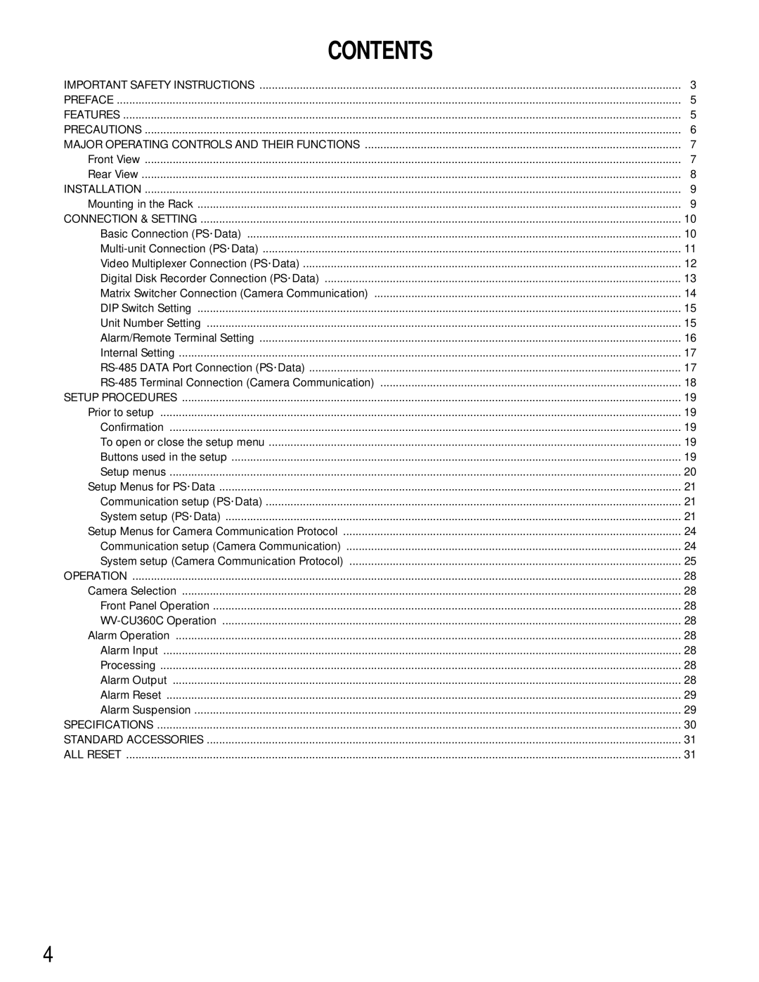 Panasonic WJ-MP204C manual Contents 