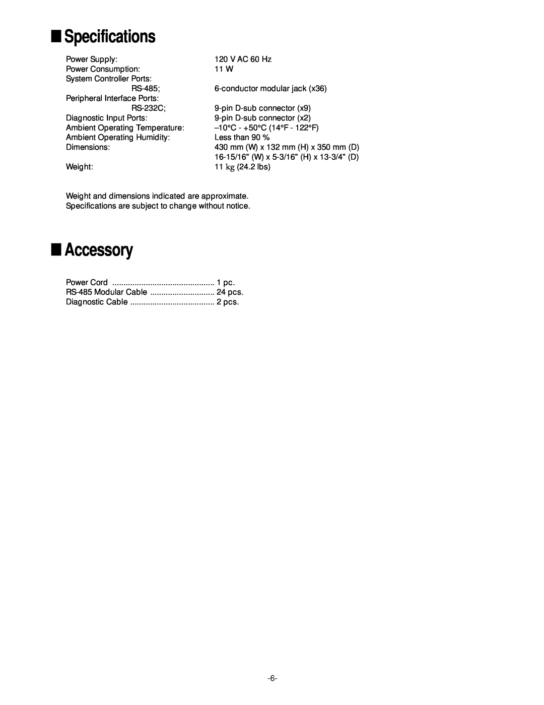 Panasonic WJ-MPS850 user service Specifications, Accessory, mm W x 132 mm H x 350 mm D 