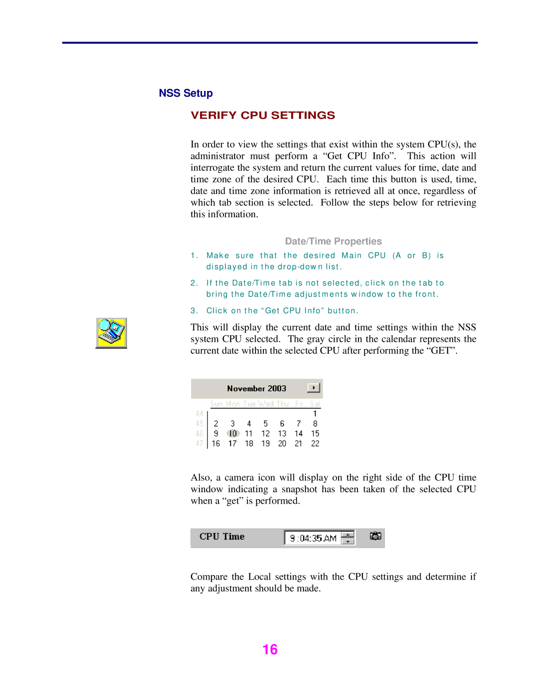 Panasonic WJ-MPU955 manual NSS Setup, Date/Time Properties 