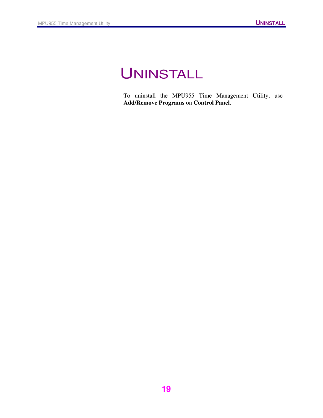 Panasonic WJ-MPU955 manual Uninstall 