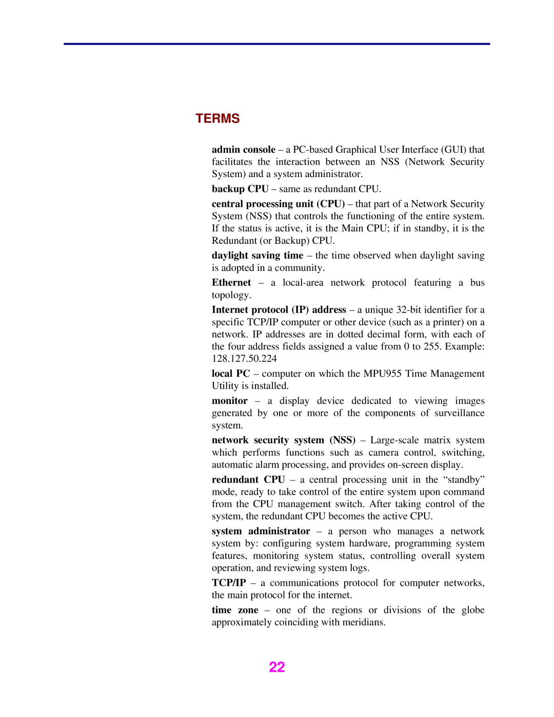 Panasonic WJ-MPU955 manual Terms 