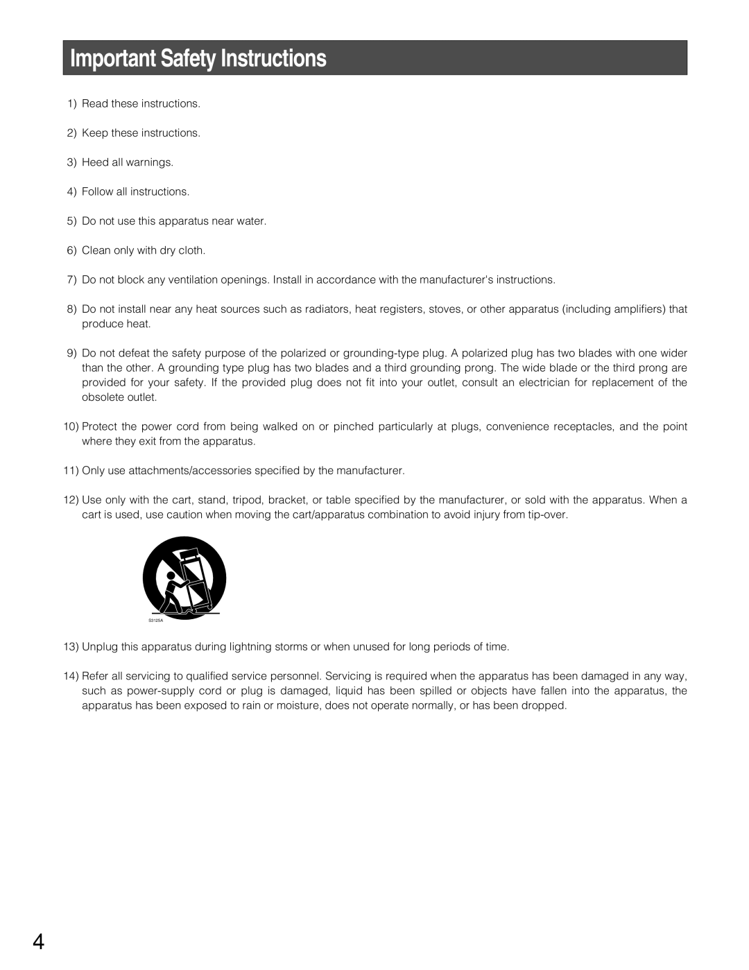 Panasonic WJ-MPU955A manual Important Safety Instructions 