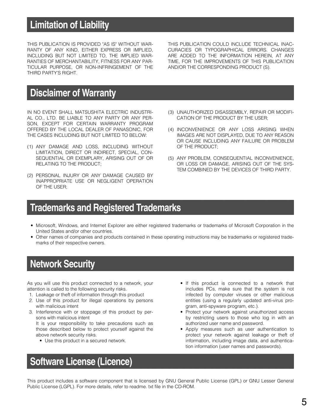 Panasonic WJ-MPU955A manual Limitation of Liability, Disclaimer of Warranty, Trademarks and Registered Trademarks 