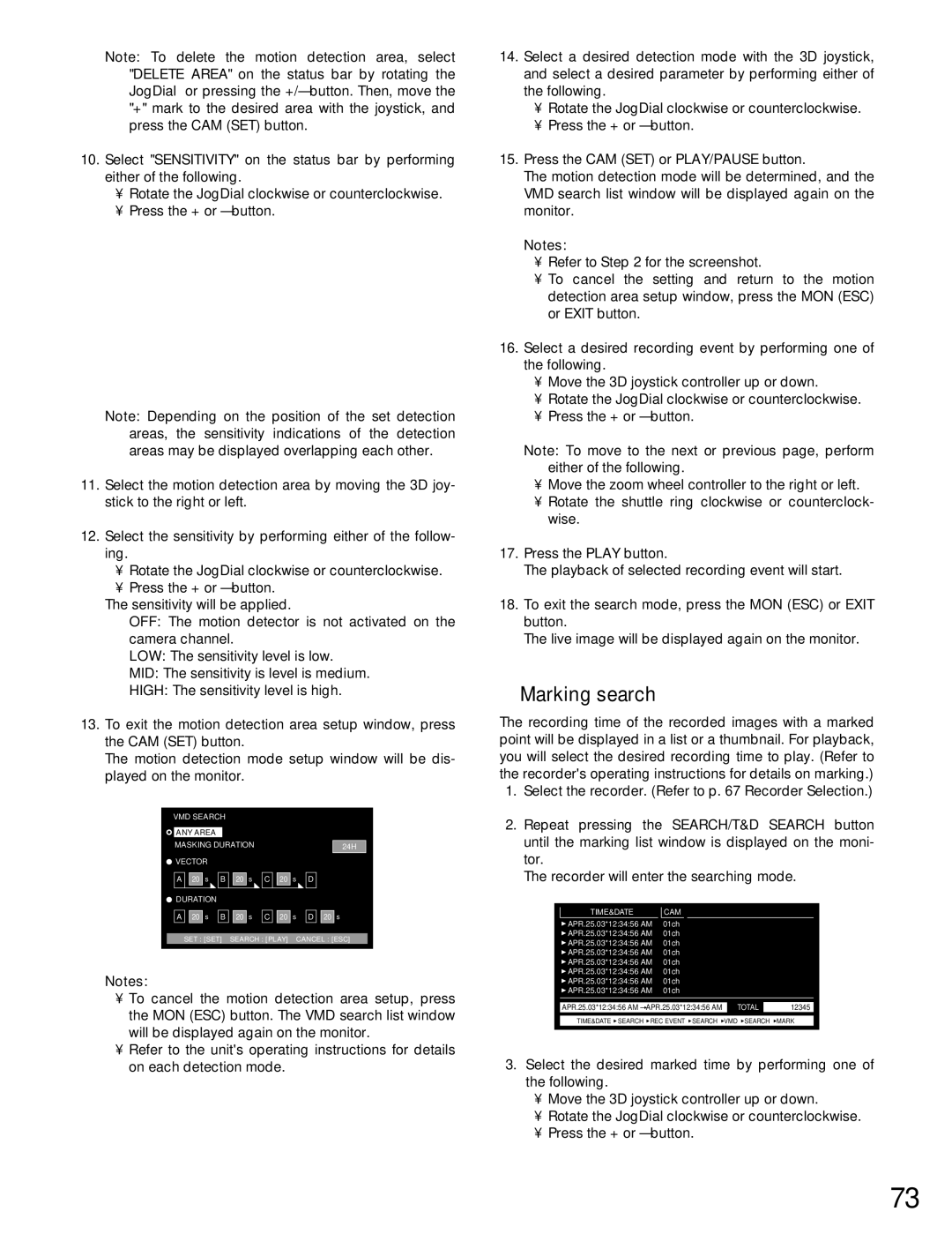 Panasonic WJ-MPU955A manual Marking search, Time&Date Cam 