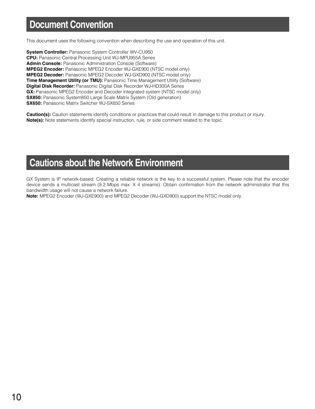 Panasonic WJ-MPU955A manual Document Convention, Cautions about the Network Environment 