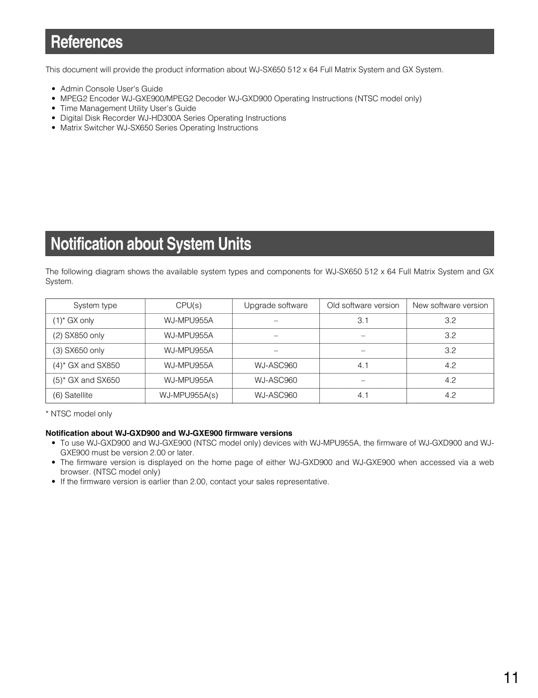Panasonic WJ-MPU955A manual References, Notification about System Units 