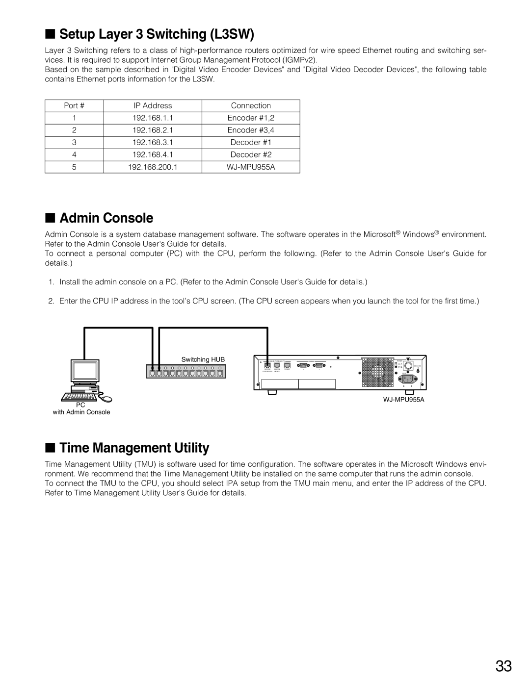 Panasonic WJ-MPU955A manual Setup Layer 3 Switching L3SW, Admin Console, Time Management Utility 