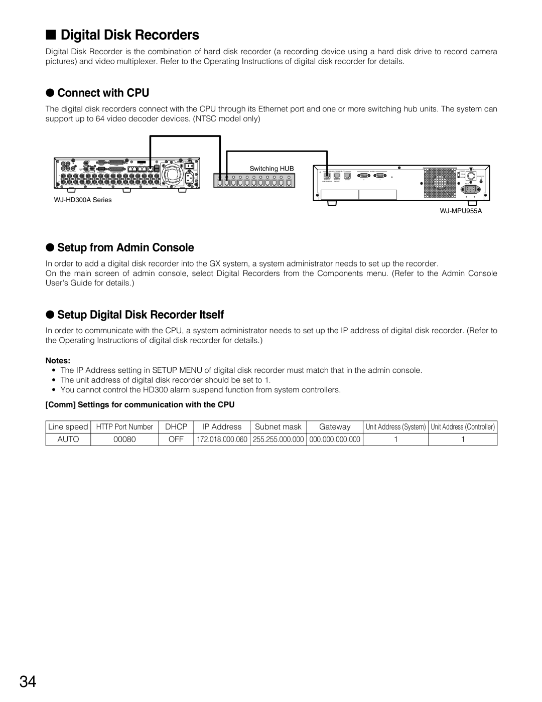 Panasonic WJ-MPU955A manual Digital Disk Recorders, Setup Digital Disk Recorder Itself, Connect with CPU 