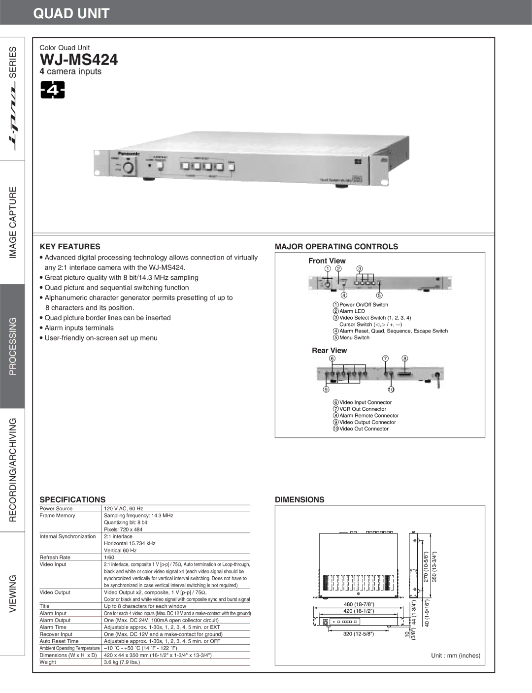 Panasonic Wj-Ms424 dimensions WJ-MS424, Processing 