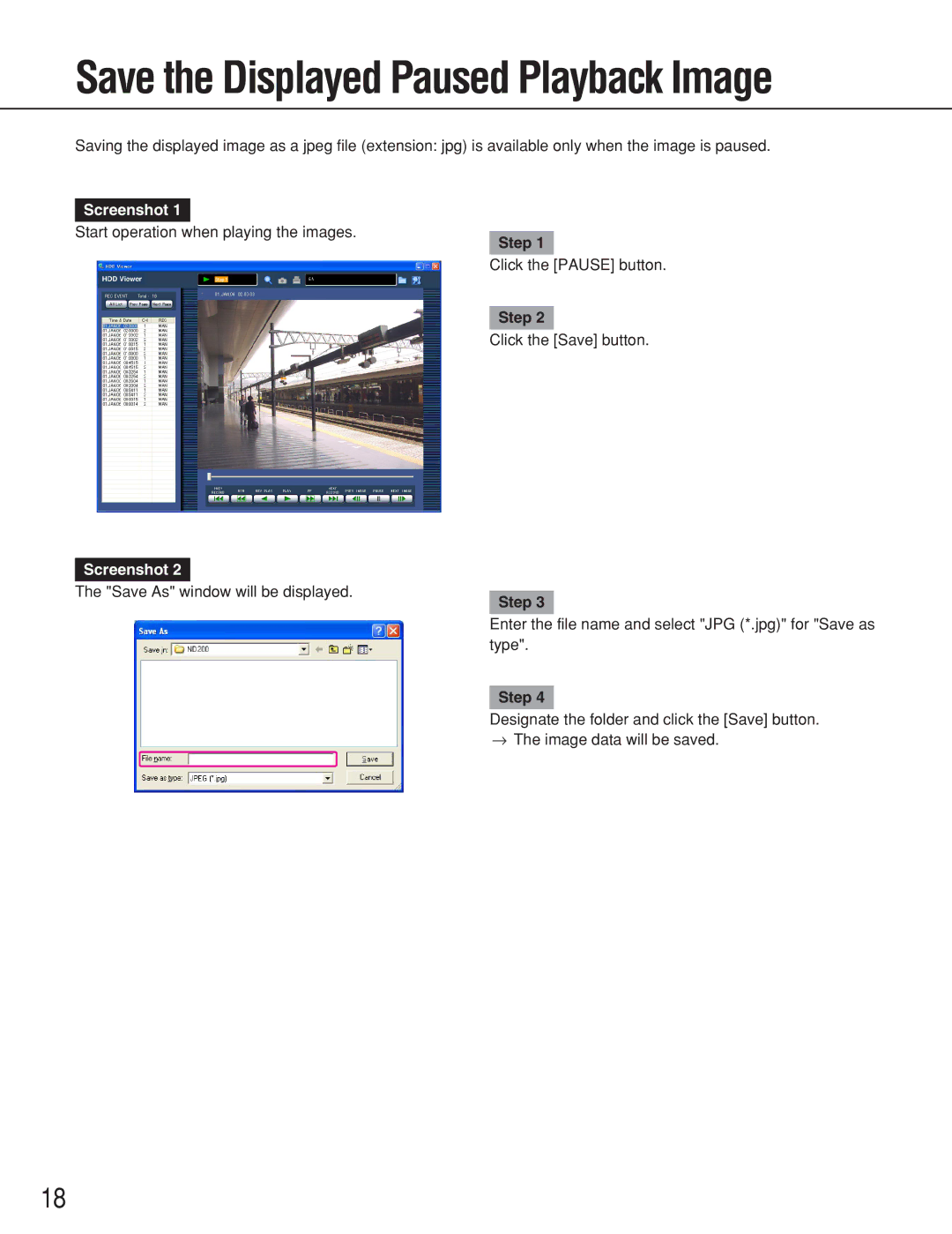 Panasonic WJ-ND200 manual Save the Displayed Paused Playback Image 