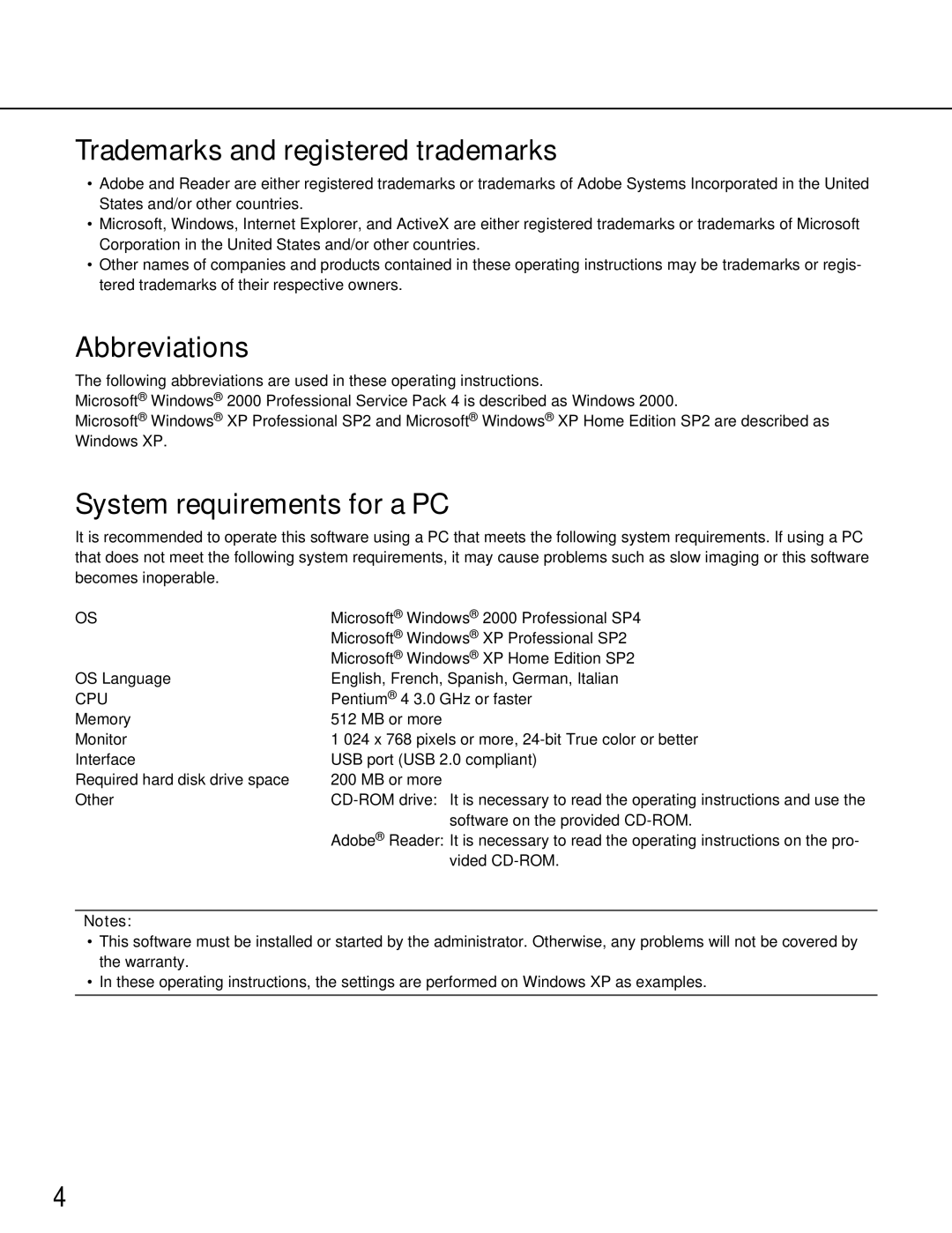 Panasonic WJ-ND200 manual Trademarks and registered trademarks, Abbreviations, System requirements for a PC 