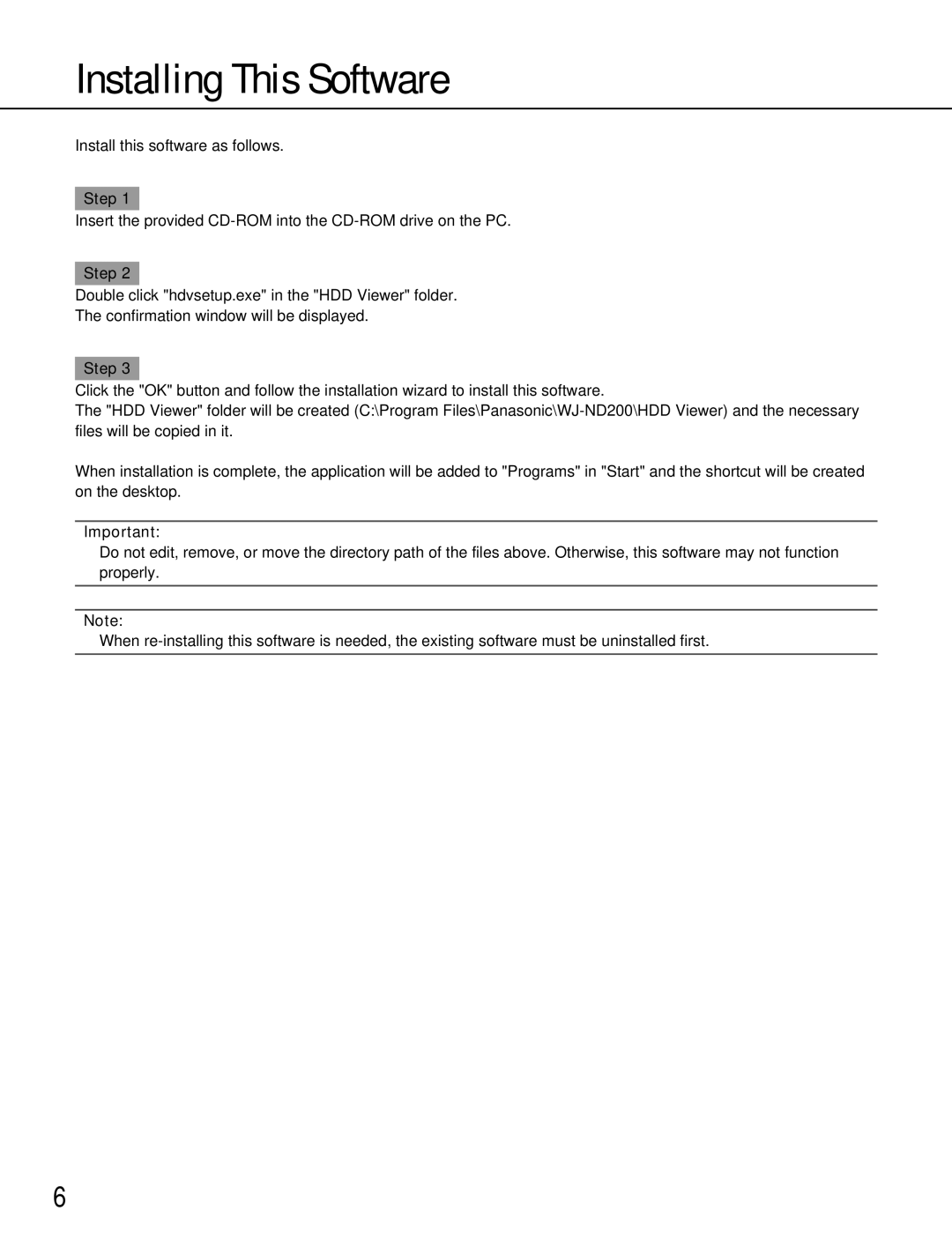 Panasonic WJ-ND200 manual Installing This Software, Step 