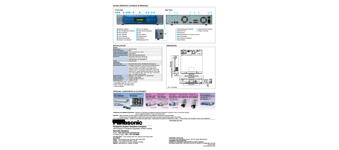 Panasonic WJ-ND300 Panasonic System Solutions Company, Security Systems, WJ-HDE300, WV-AS65, WJ-HD300A Series, WV-NP1004 