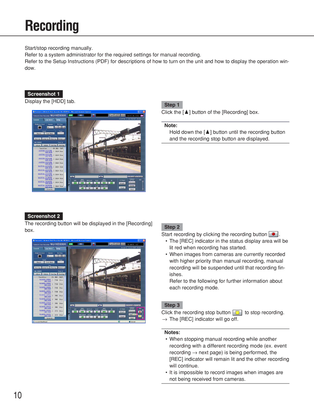 Panasonic WJ-ND300A operating instructions Recording, Step 