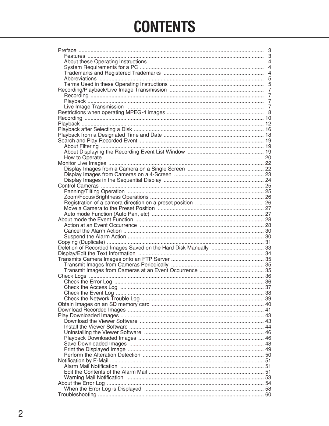 Panasonic WJ-ND300A operating instructions Contents 