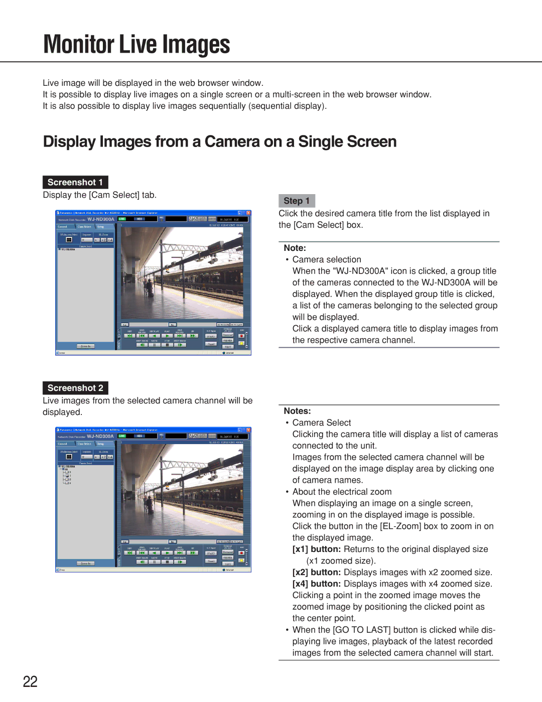 Panasonic WJ-ND300A operating instructions Monitor Live Images, Display Images from a Camera on a Single Screen 