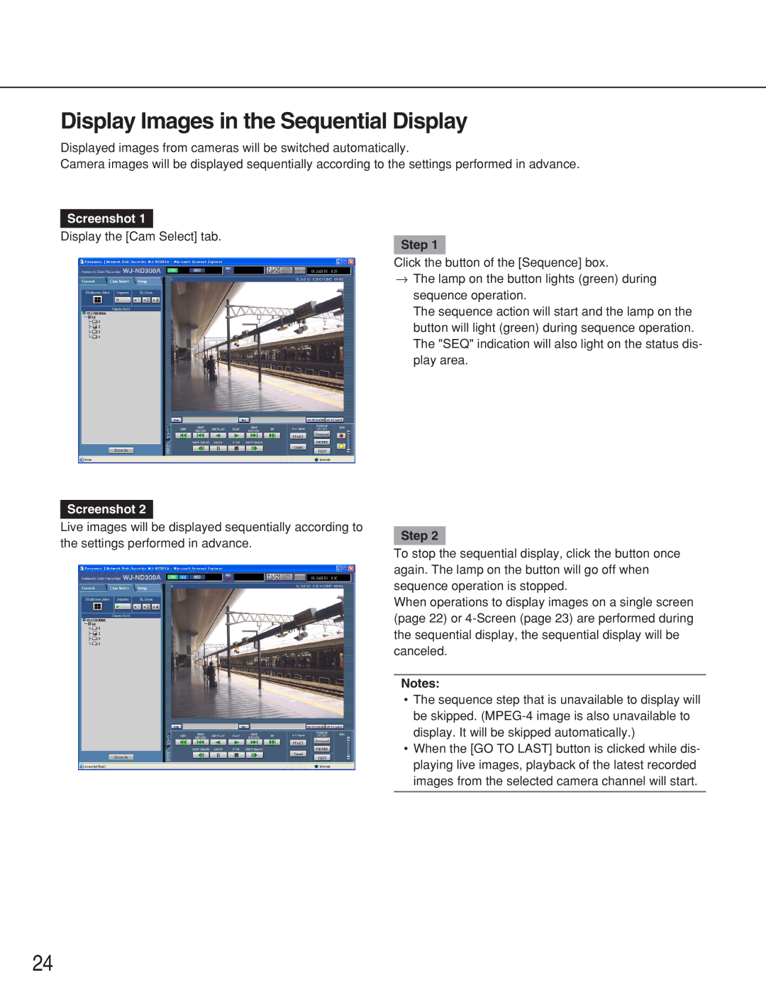 Panasonic WJ-ND300A operating instructions Display Images in the Sequential Display 