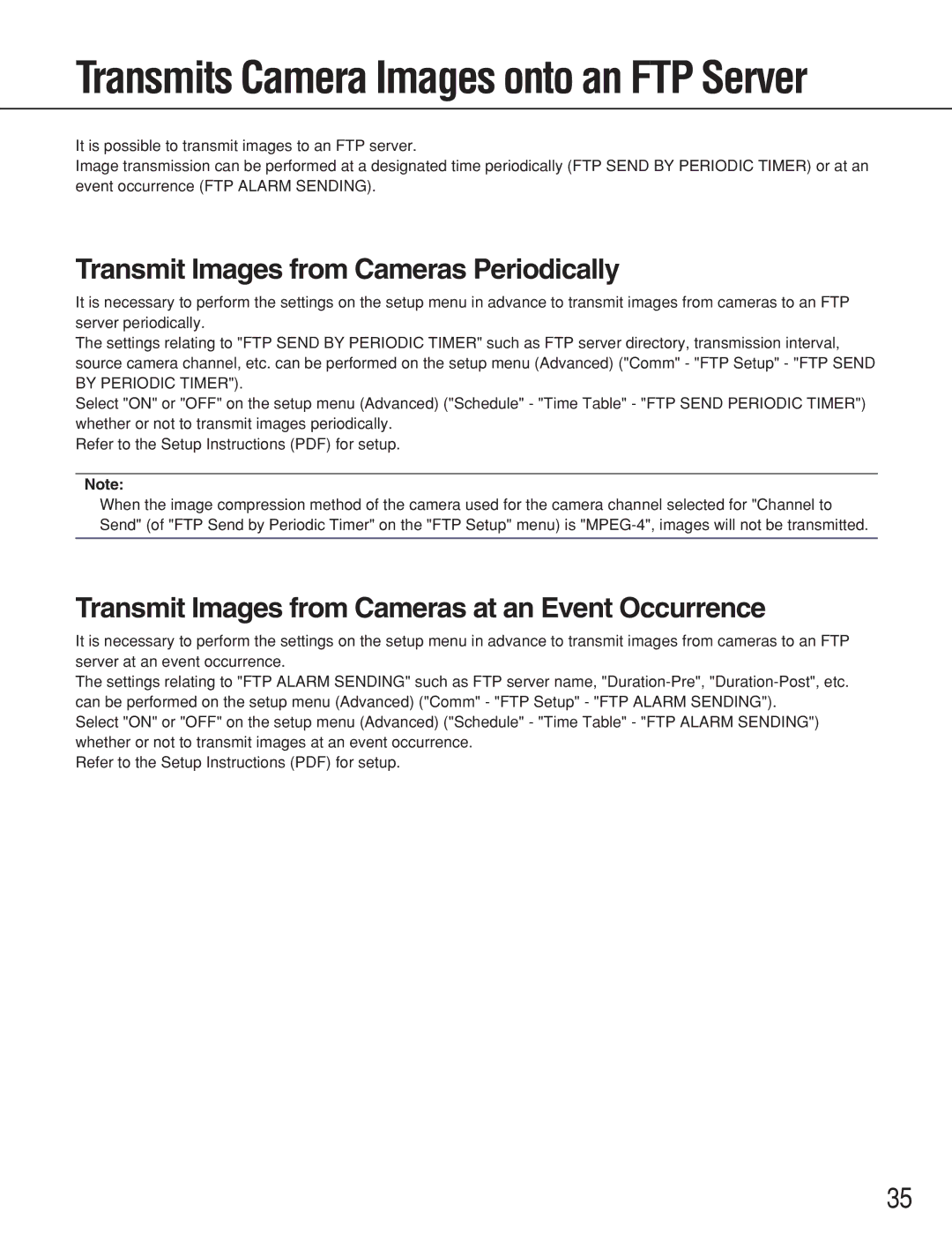 Panasonic WJ-ND300A Transmit Images from Cameras Periodically, Transmit Images from Cameras at an Event Occurrence 