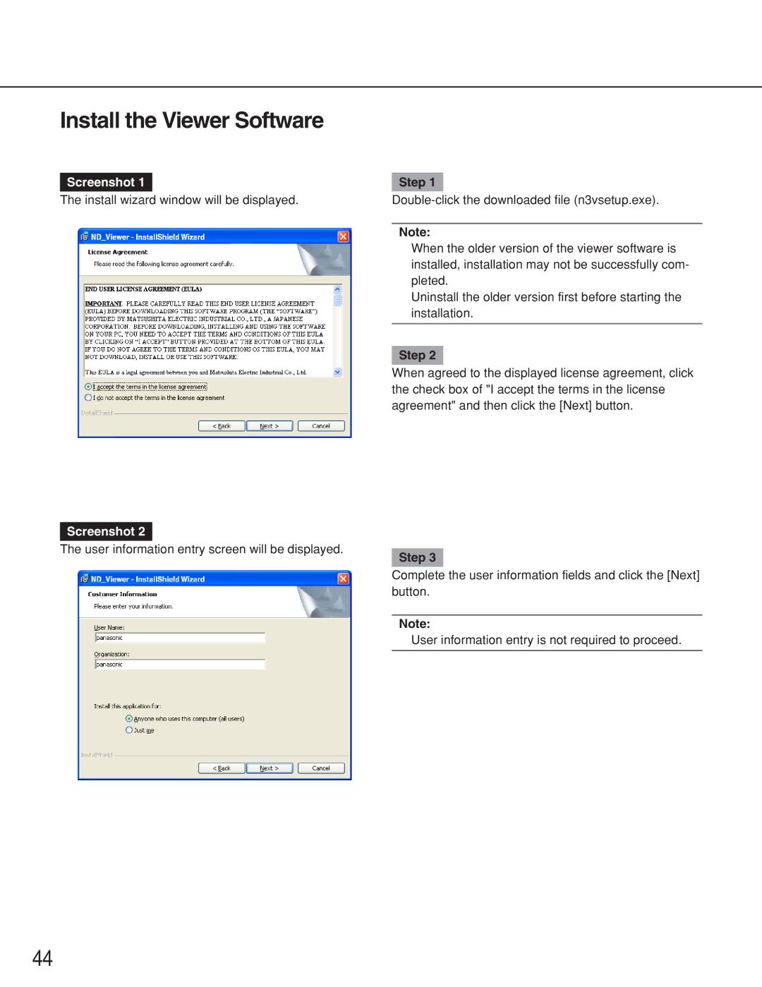 Panasonic WJ-ND300A operating instructions Install the Viewer Software 