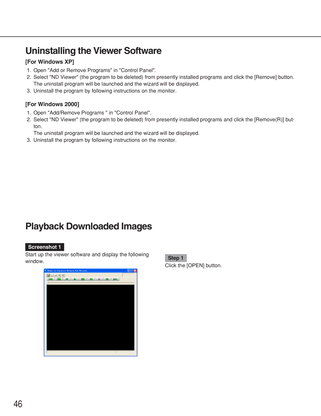 Panasonic WJ-ND300A operating instructions Uninstalling the Viewer Software, Playback Downloaded Images 